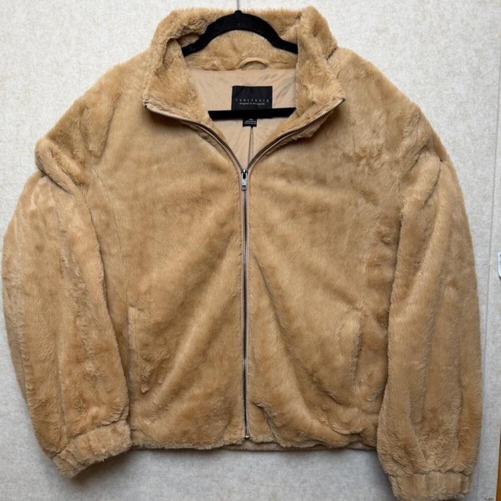 Sanctuary Womens XXL Tan Faux Fur Teddy Jacket Full Zip Plush Coat